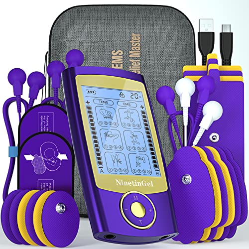 NinetinGel Tens Unit Muscle Stimulator â€“ EMS Muscle Relaxer Ab Stimulator â€“ 16 Different Sized Pads with Protective Case Included â€“ Ideal for Muscle Pain Relief, Muscle Soreness, Relaxing