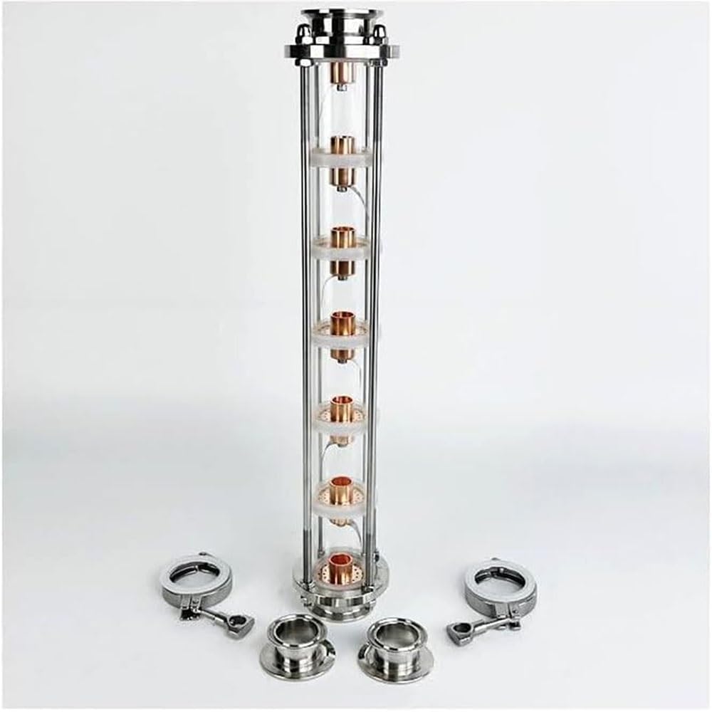 Colonna di distillazione in acciaio inossidabile 304, flangia da 51 mm, diametro 64 mm, con 7 piastre a bolle in rame per una distillazione efficiente