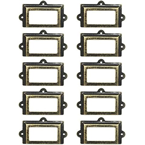 WEICHUAN 10 Pieces Large 107mm*60mm Card Holder Drawer Pull/Label Frames Card/Label Holder/Tag Pull/Cabinet Frame Handle/File Name Card Holder - Metal Art Bronze Tone with Screws Cover