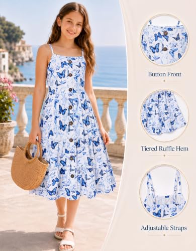 Image of Enlifety Girls Dress Hawaiian Spaghetti Straps Dresses Summer Sundress Size 6 12T