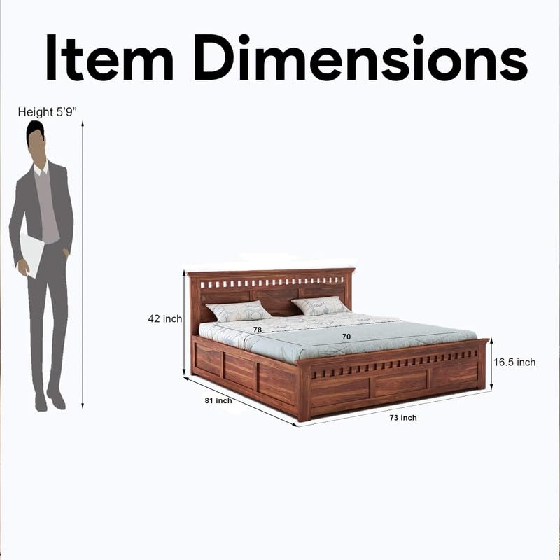 Image of Amazon Brand - Solimo Sheesham Wood Kuber King Size Bed with Box Storage Wooden Double Bed Cot Bed Furniture for Bedroom Living Room Home (Natural Finish)