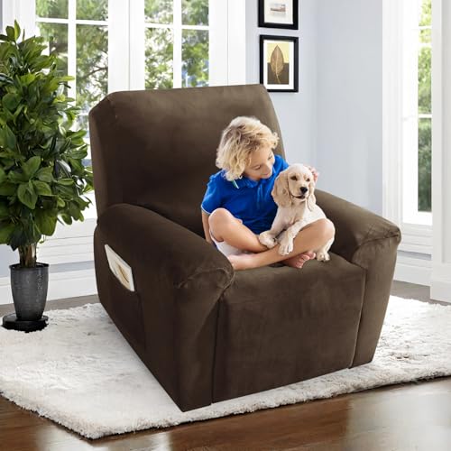 Image of ZNSAYOTX 2026 Velvet Oversized Recliner Cover 3-Piece, Luxury Plush Recliner Chair Covers with Elastic Band & Ties Stay in Place, Stretch Reclining Slipcover for Lazy Boy Soft Washable (Dark Coffee)