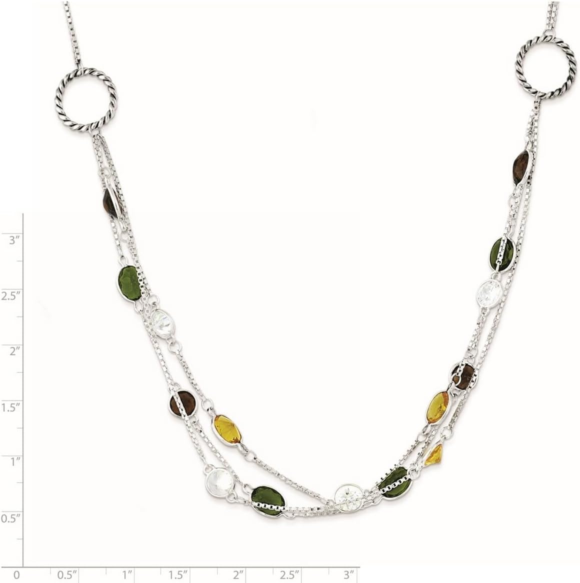 JewelryWeb 925 Sterling Silver Polished Multi-strand Toggle Closure Oxidized Brown Green Yellow Cubic Zirconia 18in. Necklace Strand Necklace for Women
