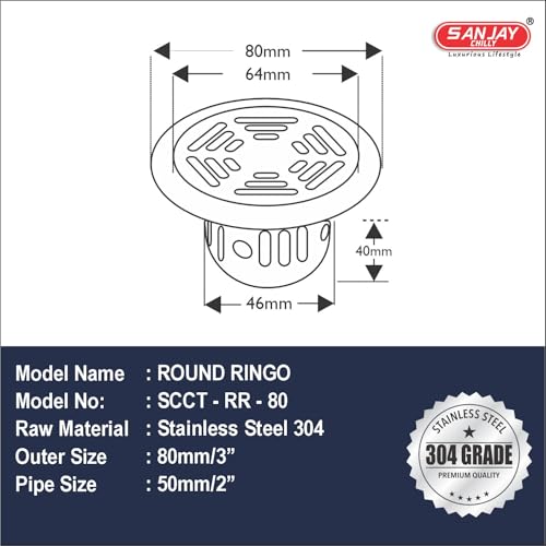 Image of Round Ringo Cockroach Trap 80mm 3 INCH Floor Drain Jali 304 Grade Stainless Steel Kitchen Floor Trap Anti Cockroach & Insects Long Lasting for Bathroom