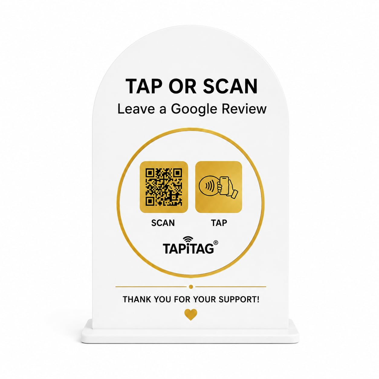 TAPiTAG Google Review Stand with NFC & QR Code (A5, Acrylic Arch, White/White, Supplied Flat Pack)- NO Subscription โ Tap or Scan to Leave a Google Review, No App Needed, Works with iPhone & Android