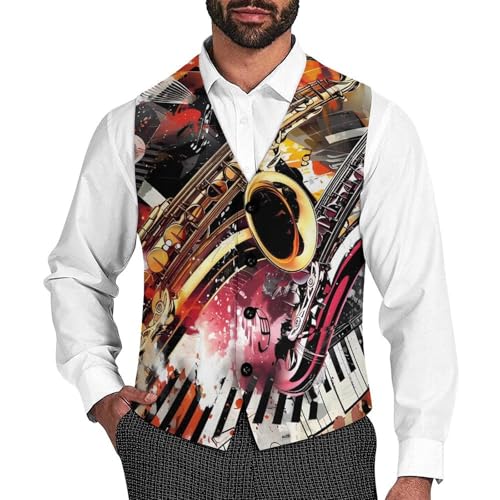 Musical Instruments Jam Session Novelty Men's Suit Vest Casual Formal Dress Vests Business Waistcoat
