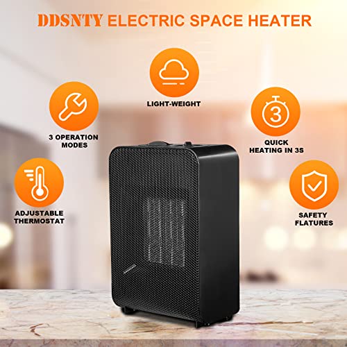 Ddsnty Space Heaters, 1500W/750W Electric Heater Indoor Use, Small Space Heater, With Thermostat Ptc Fast Heating And Fan Modes,70°Oscillation, Portable Heater For Bedroom, Office, And Indoor Use #TOP1