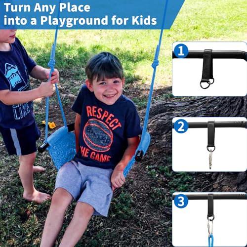 Image of Hi-Na Kids Swing for Swing Set, Heavy Duty Rope Swings with Snap Hooks and Straps, 440LBS Capacity, Toddler Swing Seat for Indoor Porch, Outdoor Playground, Tree, Blue