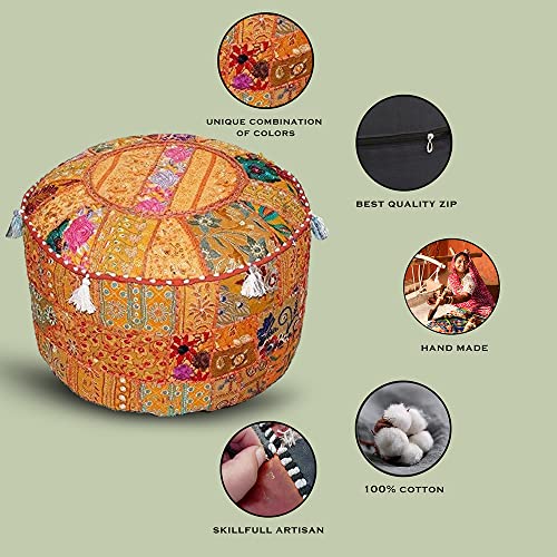 Housse pouf repose-pieds coton indien rond pour optimiser l'espace