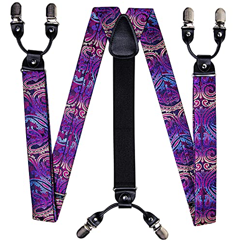 Image of DiBanGu Paisley Bow Tie and Supenders for Men Tuxedo Heavy Duty 6 Clips Suspender Adjustable Y-Shape Mens Trouser Braces