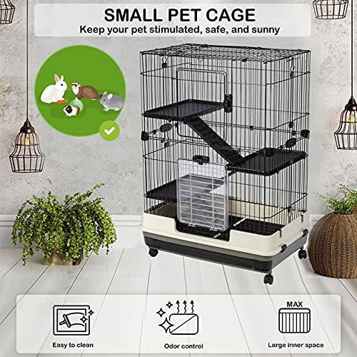 Homsof 4-Tier 32" Small Animal Metal Cage Height Adjustable With Lockable Casters Grilles Pull-Out Tray For Rabbit Chinchilla Ferret Bunny Guinea Pig Squirrel Hedgehog(Grey) #TOP4