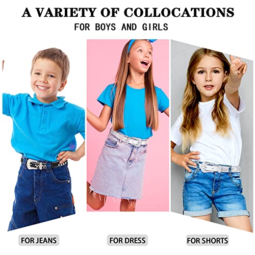 Xtinmee 2 Pcs Kids Rhinestone Belt Girls Western Cowboy Belt with Bling Diamond Studded and Sequin Leather3