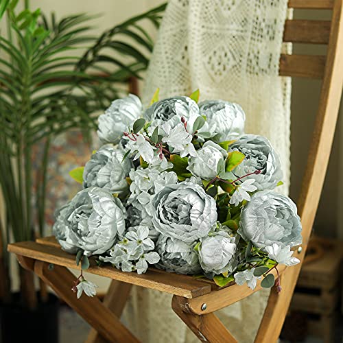 Luyue Artificial Peony Silver Flowers Fake Silk Peonies Flower Bouquet For Home Office Wedding Christmas Decoration #TOP1