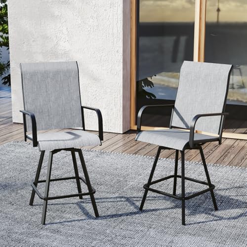 Nixtopia Outdoor Bar Stools Set of 2, Swivel Tall Patio Chairs, Gray
