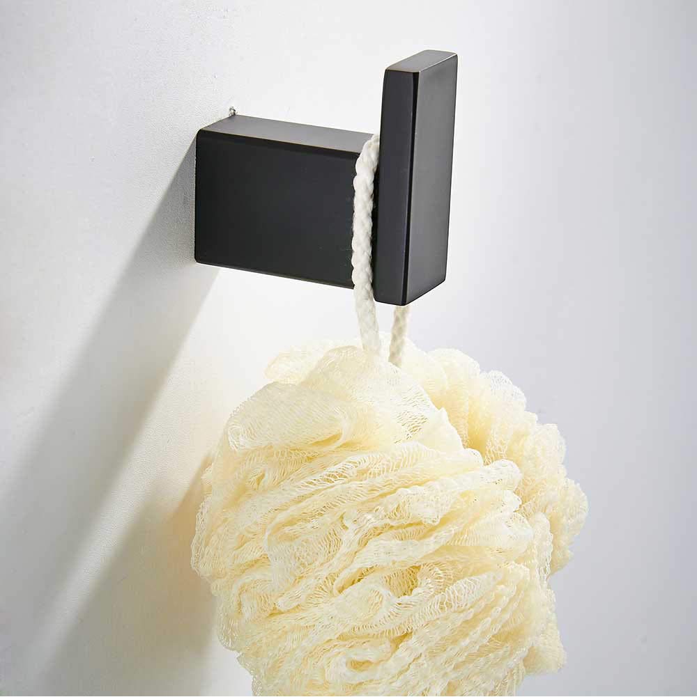 Juego de accesorios de baño negro mate con soporte para papel, toallero, gancho para bata de inodoro, soporte para cepillo de inodoro, kit de accesorios de baño moderno con gancho individual