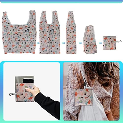 Andiker Foldable Shopping Bag, 2 Pack Reusable Shopping Bags Grocery Bag Washable Eco -friendly Shopping Tote Bag for Shopping, Groceries, Travel, Storage and Daily Use
