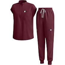 Scrubs for Women Set - Stretch Stand Collar & Jogger Pant with 11 Pockets