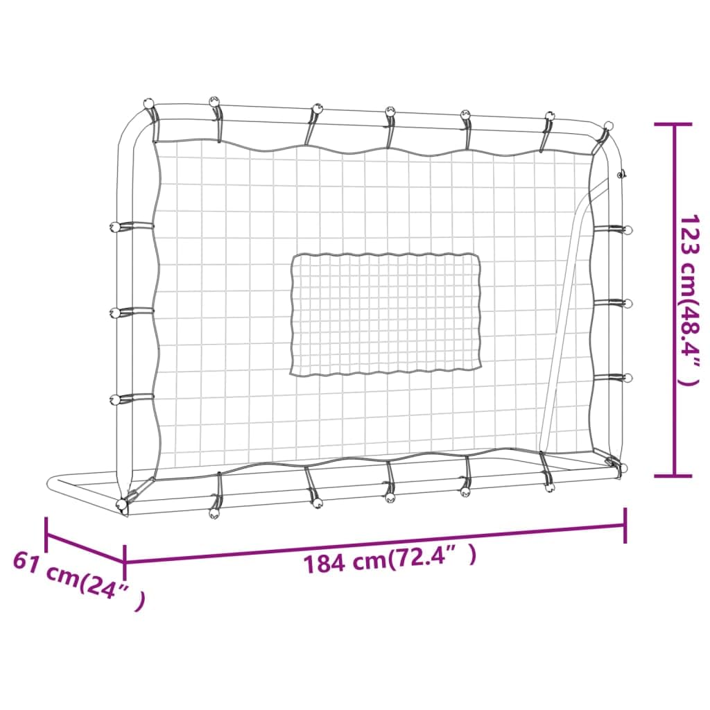 Rebounder piłka nożna, 184 x 61 x 123 cm, bramka do treningu odbicia, stalowa rama, stabilna siatka do piłki nożnej do ogrodu i treningu