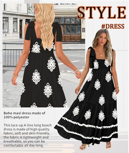 Image of CURBODO Women's Summer Maxi Dress Boho Spaghetti Straps Casual Long A-line Smocked Beach Dress Square Neck Flowy Sun Dress