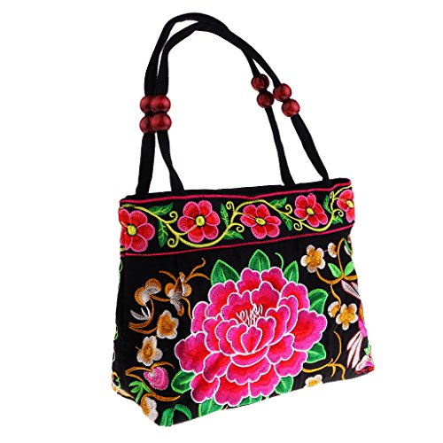yotijar 3x Bolsa de Flores Bordada Multicolorida com Contas de Madeira Bolsa de Praia para Telefone