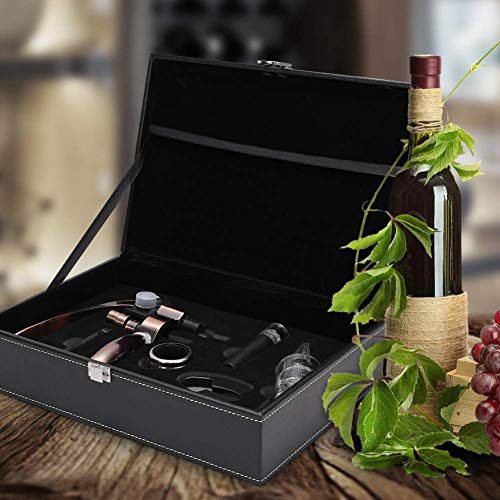 Wine Opener Corkscrew Set, Obaly 7 Pieces Wine Bottle Accessories Gift Kit, Screwpull Wine Opener, Wine Stopper, Pourer, Foil Cutter And Extra Screw In Deluxe Leather Box #TOP6