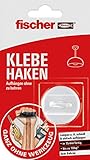 fischer KLEBE HAKEN, selbstklebender Wandhaken in Weiß, praktische Aufhängung ohne Bohren, für Badezimmer und Küche geeignet, starker Klebehaken, hält bis zu 10 kg