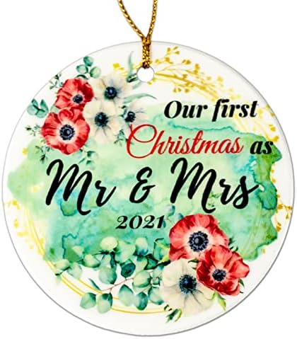 UniqUs First Christmas Married Ornament 2021 Our First Christmas Ornament 2021 As Mr & Mrs Bride & Groom Ornament 1st Christmas Together Wedding Gifts Bridal Shower Gifts Ideas with Gift Box