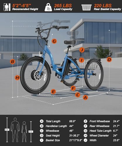 Image of ANCHEER Electric Tricycle for Adults, Peak 600W Folding Electric Trike, 24 inch 499Wh Ebike for Seniors, 15.5MPH Electric Bike, Removable Battery, 3 Wheel, LCD, Rear Differential, Basket