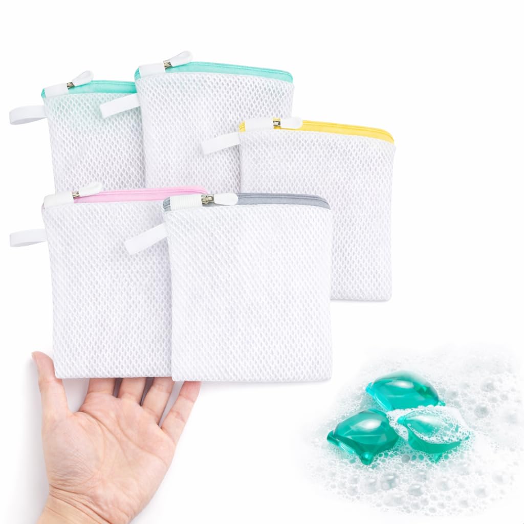 Photo 1 of 5 Pack Small Mesh Laundry Bags for Delicates (4.7 x 5.5 Inch), Mini Wash Bags for Laundry Pods, Socks & Underwear, Prevent Loss & Tangling, Reusable Foldable Washing Bags for Home & Travel