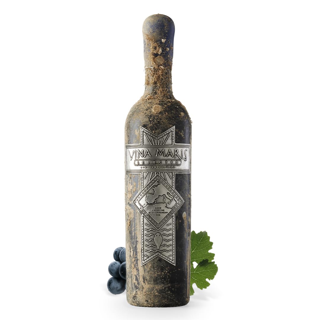 Vina Maris 2017 | Vino Tinto Crianza Submarina | Crianza Bajo el Mar Mediterráneo | Edición Limitada | Vino Gourmet Premium | Roble Francés | 75cl | Estuche de Regalo