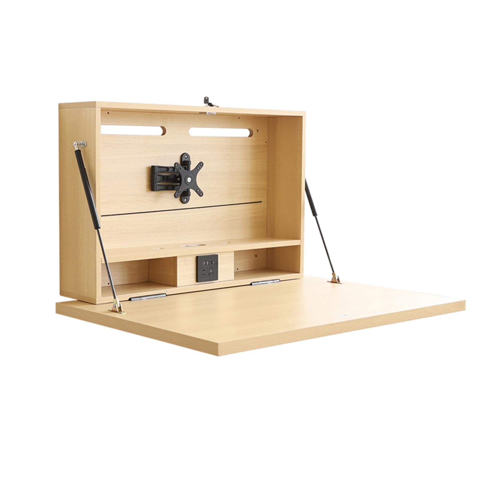 Mesa Plegable Montada En La Pared con Puertas De Salida Y Puertos USB con Compartimentos De Almacenamiento Multifuncionales para La Estación De Trabajo De La Computadora Portátil