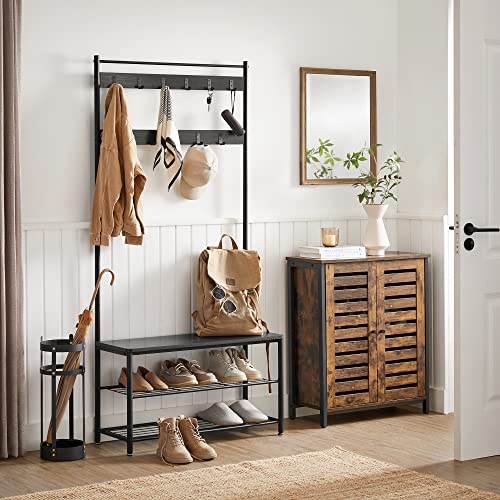 ACAZA XL Garderoberek met Schoenenbank, Kapstok en Schoenenrek, 11 Haken, Zwart - Image 3