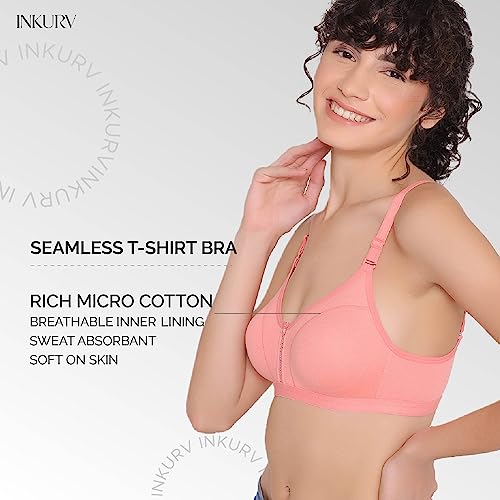 Image of INKURV Women's Non Padded Wireless T-Shirt Bra with Seamless Cups and Detachable Straps Combo of 2