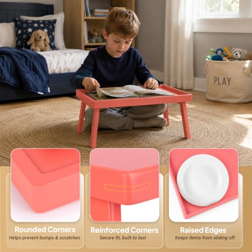 Image of Bamboo Bed Table Tray with Support Bar and Foldable Legs, Breakfast Food Trays Table for Bed Sofa Eating and Laptops, TV Lap Tray Table on Couch (Applied for Invention Patent)