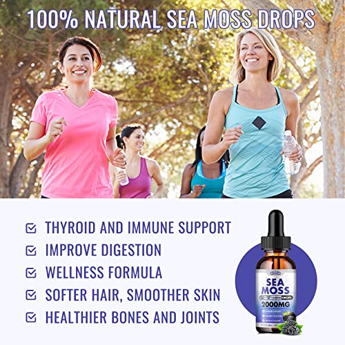 Irish Sea Moss Liquid Drops: 2000Mg, Organic Bladderwrack, And Burdock Root, Spirulina, Thyroid Support, Support For Digestion And Skin, Joint Health, Herbal Supplements-2 Fl Oz Dilib Vegan Blackberry #TOP1