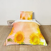 FANSU Kids Girls Boys Duvet Cover 2 Piece Bedding Set, 3D Sunflower Print Children Quilt Cover & Pillow Set For Nursery Toddler Cot Single Size Bed (Daisy,120x150cm+40x60cm