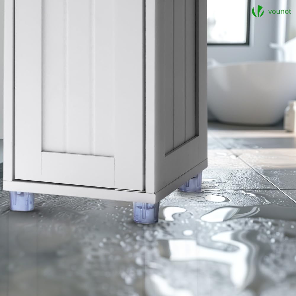 VOUNOT® Armario para Baño Alto Mueble Columna de Baño, Estanterías con 2 Puertas y 1 Cajón, Estantes Ajustables Espacio Abierto, Mueble Auxiliar de Almacenaje para Salón Dormitorio, 20x20x180cm,Blanco