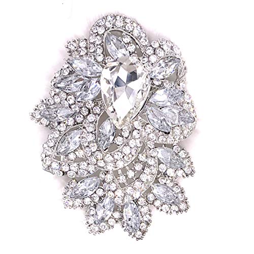 Laxpicol Women's Vintage Clear Austrian Crystal Elegant Flower Teardrop Brooch Wedding Jewelry Silver Tone #TOP21