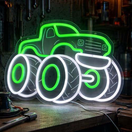 Image of Monster Truck Neon Sign, USB Powered LED Light for Room Decor | Truck Wall Decor for Boys Room, Game Room, Garage, Party Decoration and Vehicle Fans Gift