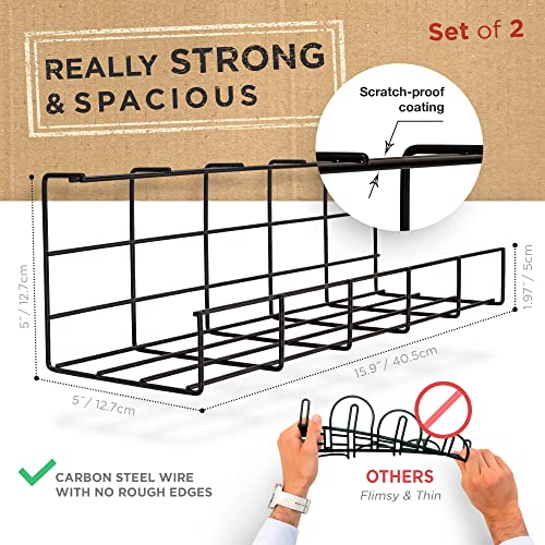 Under Desk Cable Management Tray, Cord Organizer For Desk, Cable Organizer, Wire Organizer, Cord Management, Cable Management Under Desk, Wire Holders For Desk - Black Cable Tray - Set Of 2X 16" #TOP2