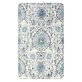 Lahome Damask Floral Collection Area Rug - 3x5 Blue Grey Paisley Distressed Bedroom Rug Boho Faux Wool Entry Throw Mat Non-Slip Washable Low-Pile Carpet for Bathroom Entrance Living Laundry Room