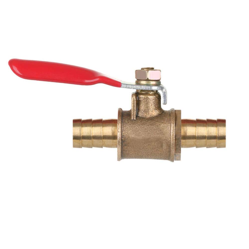 Excinter Brass And Red 8Mm Hose Barb Inline Water/Air Gas Fuel Line Shut-Off Brass Ball Valve 180 Degree Operation Handle