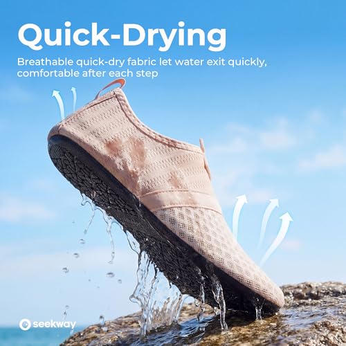 Image of SEEKWAY Water Shoes Quick-Dry Aqua Socks Barefoot Slip-on for Beach Pool Swim River Yoga Lake Surf Women Men Black SK001