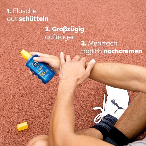 NIVEA SUN UV Dry Protect Sport Sonnenspray LSF 50 (200 ml), 100% transparenter Sonnenschutz speziell für Sportler, schweißresistente & extra wasserfeste Sonnencreme