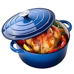 Kerilyn 6 Quart Enameled Cast Iron Dutch Oven for Sourdough Bread, Le Creuset with Dual Handles for Bread Baking, Heavy-Duty Enamel Pot with Lid, Non-Stick Cookware, Dark Blue