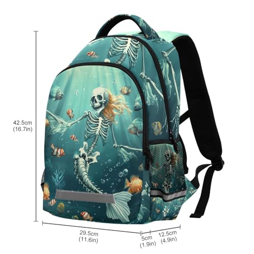 UMIRIKOKids Mermaid Skeleton Fish Undersea Backpack for Boys Girls,School Elementary Bookbags with Chest Clip 202c09523