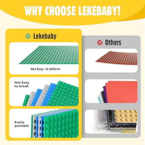 Image of Lekebaby 6 Pack Classic Baseplates 10 inch x 10 inch, Building Base Plates for Building Bricks, 100% Compatible with Major Brands and Activity Table-Baseplate, Sturdy & Safe, Age 3 and up Kids, Multicolored