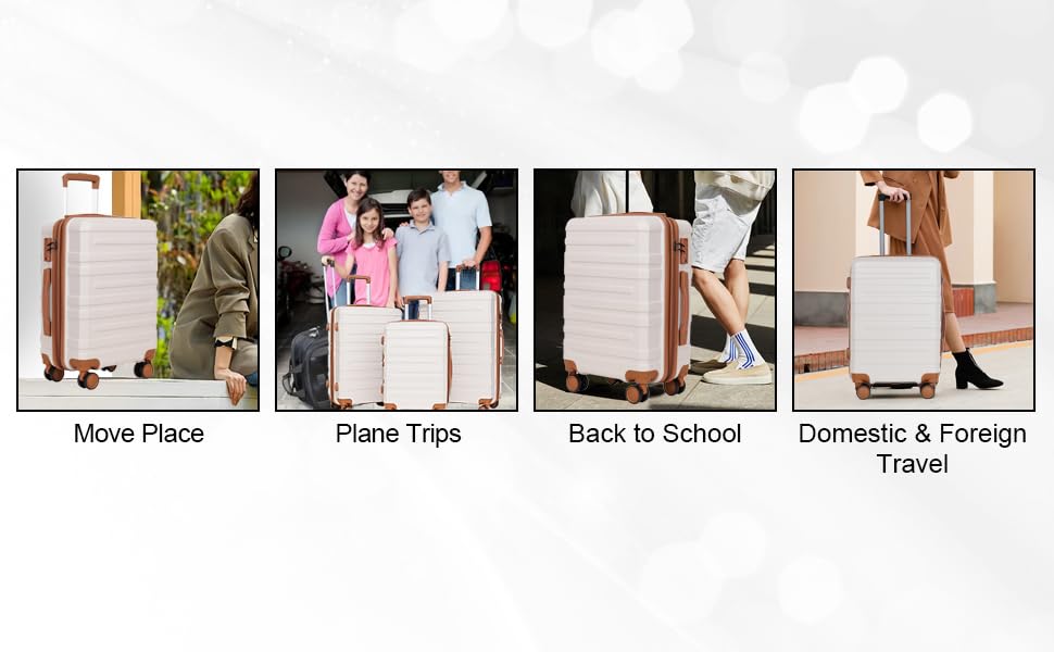 3-Piece Luggage Set with Wheels, Expandable Carry-On and Checked Suitcases, TSA Lock, Durable Hardshell Design, Blue and Beige4