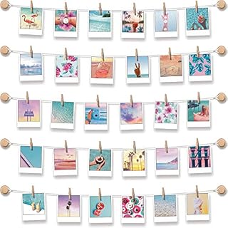BIZYAC Photo Display Instant Wall Hanging String with Clips - 3M Self Adhesive