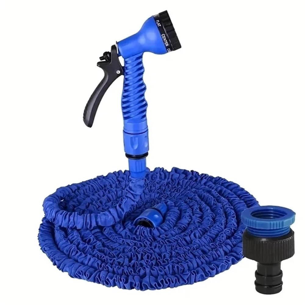Expandable Magic Hose - High-Pressure Car Wash with 7 Water Spraying Functions(Blue,125ft)